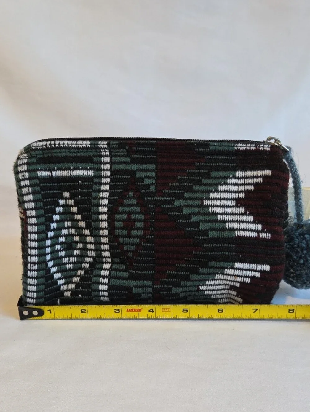 Cost Plus World Market Green, Maroon & White Woven Cosmetic Pouch
